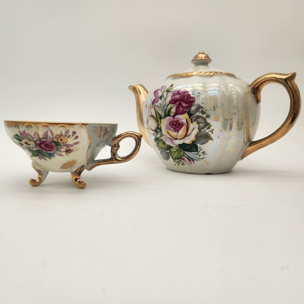 Nasco DelCoronado Japan Beautiful Rare Lusterware Teapot‎ & Matching Cup Cottage